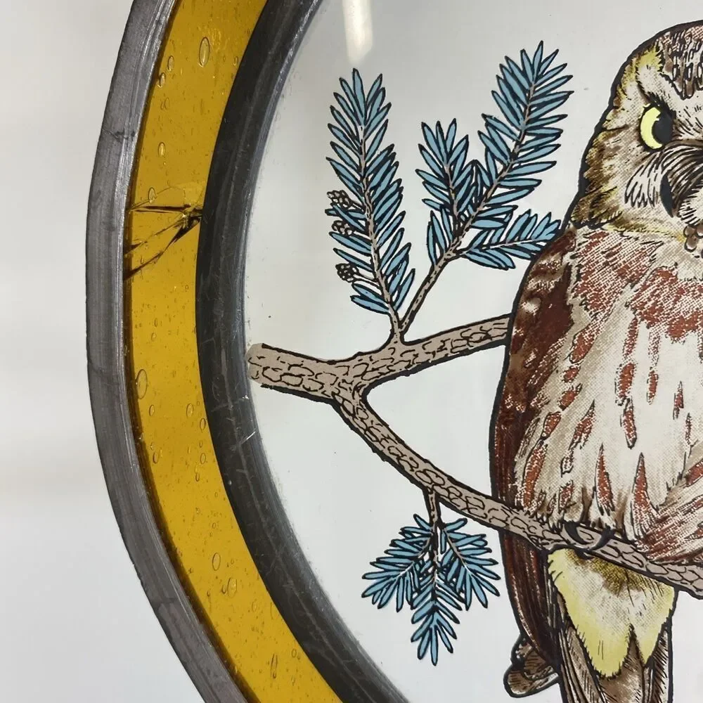 Glass Masters Stainglass Windows Hanging Saw‎ Whet Owls 9”x 8” READ